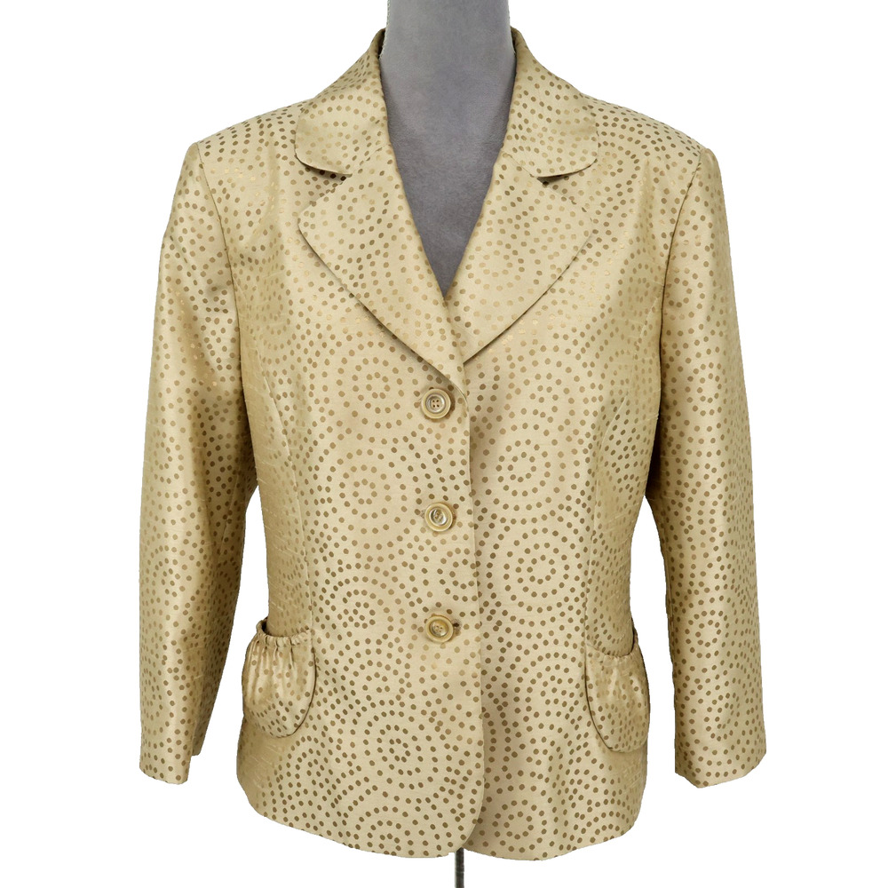 Kasper Jacket Womens 16 Metallic Gold Beige Lined Blazer Pockets Career Preppy